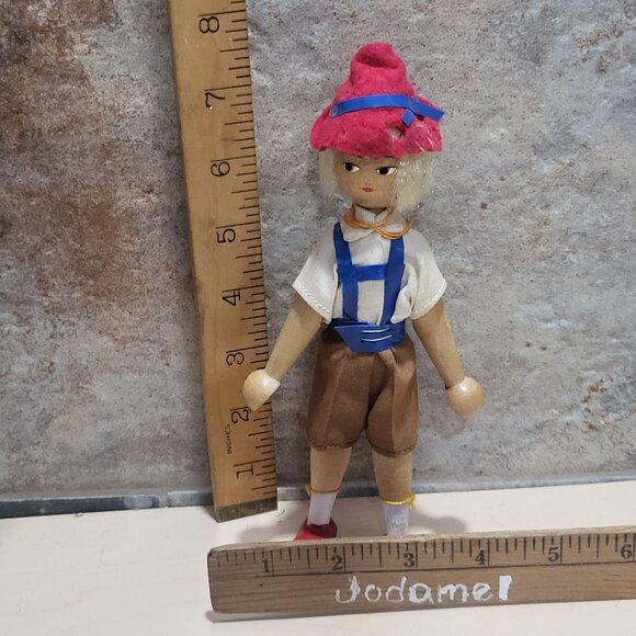 Vintage Wooden Peg Austrian Style Boy Folk Art Doll Figurine - Picture 8 of 11